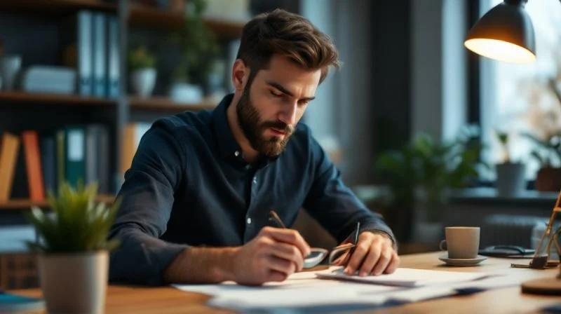 Frau studiert Foerderunterlagen fuer Aufstiegs-BAfoeg in Paderborn